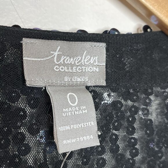 Chicos Travelers Collection Sequin Ginger Jacket Black Womens Small 0 - Picture 4 of 7